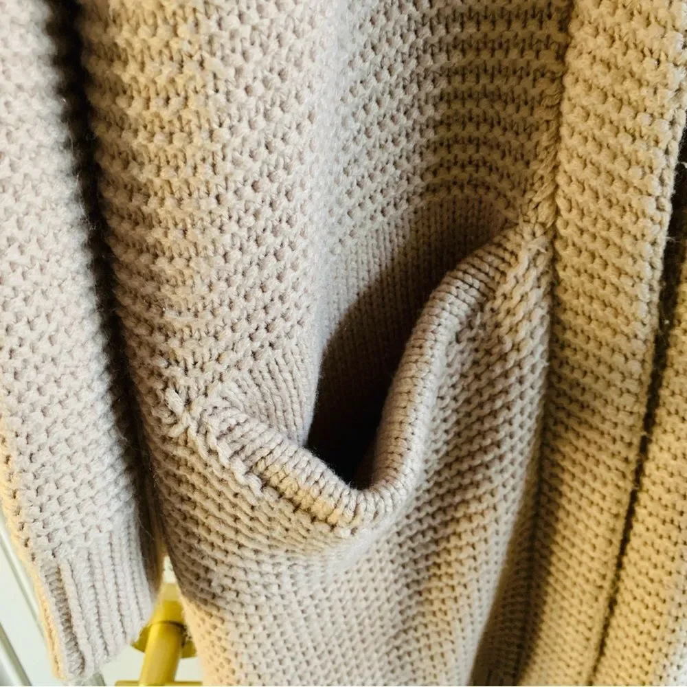 POL Beige Tan Chunky Knit Open Front Pocket Long Comfy Cozy Cardigan | Large - Picture 7 of 7